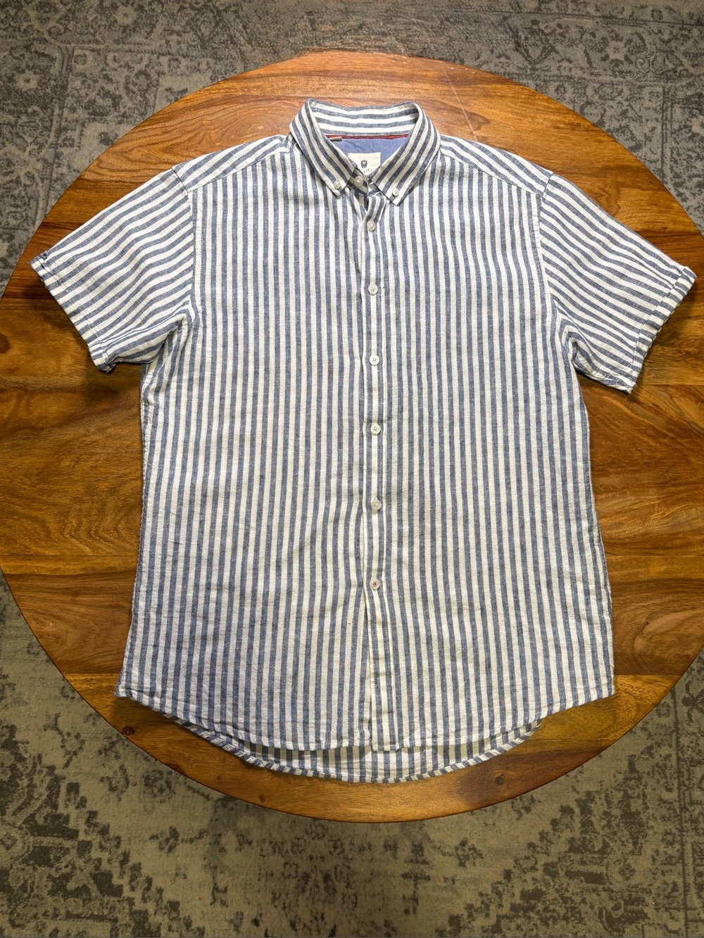 Steel & Jelly Men's Blue & White Striped Linen-Blend Button-Down Shirt